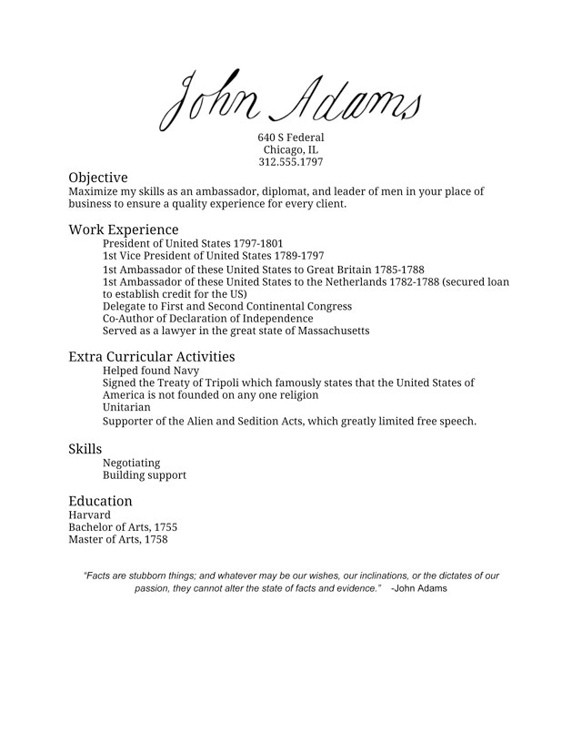 See John Adams Resume and History of Work